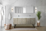 Lancy 72" Rustic Acacia Double Bathroom Vanity, White Quartz Top, White Square Sinks, Monte Chrome Faucet Set, and 70" Frameless Mirror