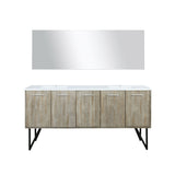 Lancy 72" Rustic Acacia Double Bathroom Vanity, White Quartz Top, White Square Sinks, and 70" Frameless Mirror