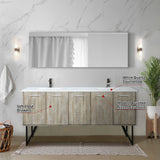 Lancy 72" Rustic Acacia Double Bathroom Vanity, White Quartz Top, White Square Sinks, Balzani Gun Metal Faucet Set, and 70" Frameless Mirror