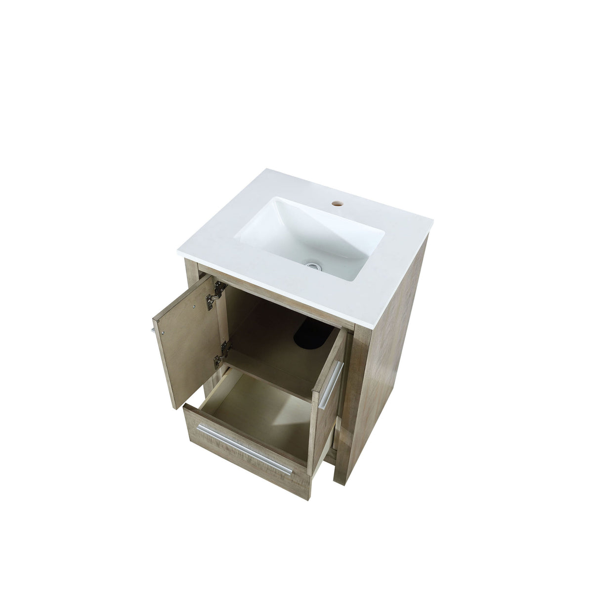 Lafarre 24 in. Rustic Acacia  Freestanding Bathroom Vanity with White Quartz Top, and White Square Sink