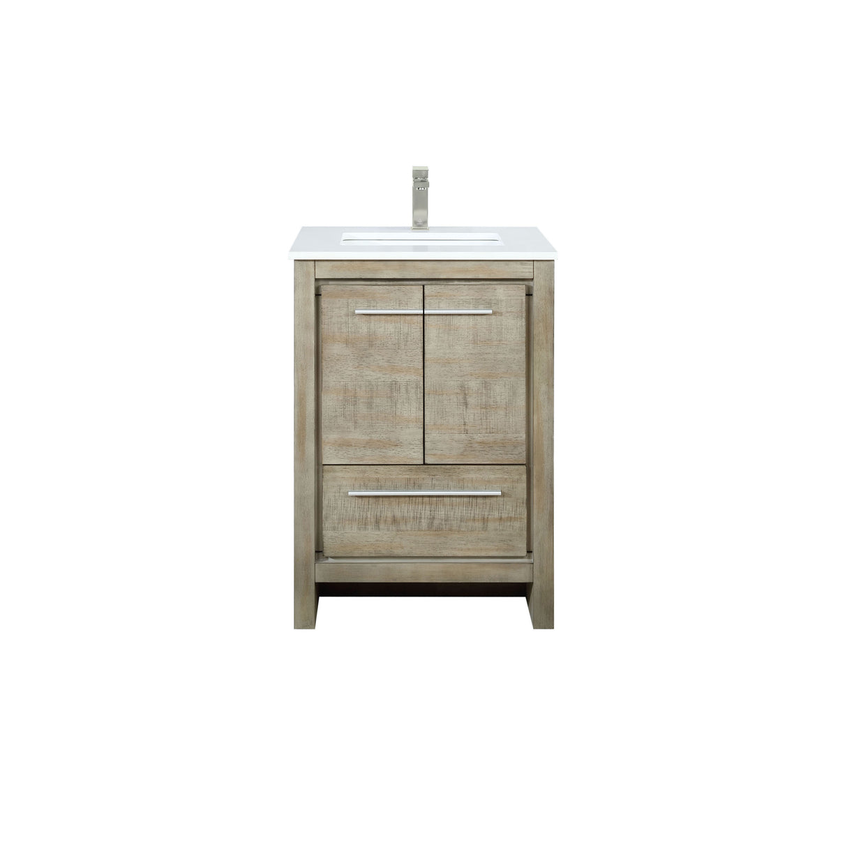 Lafarre 24 in. Rustic Acacia  Freestanding Bathroom Vanity with White Quartz Top, White Square Sink, and Labaro Brushed Nickel Faucet Set