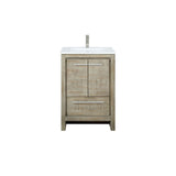 Lafarre 24 in. Rustic Acacia  Freestanding Bathroom Vanity with White Quartz Top, White Square Sink, and Labaro Brushed Nickel Faucet Set