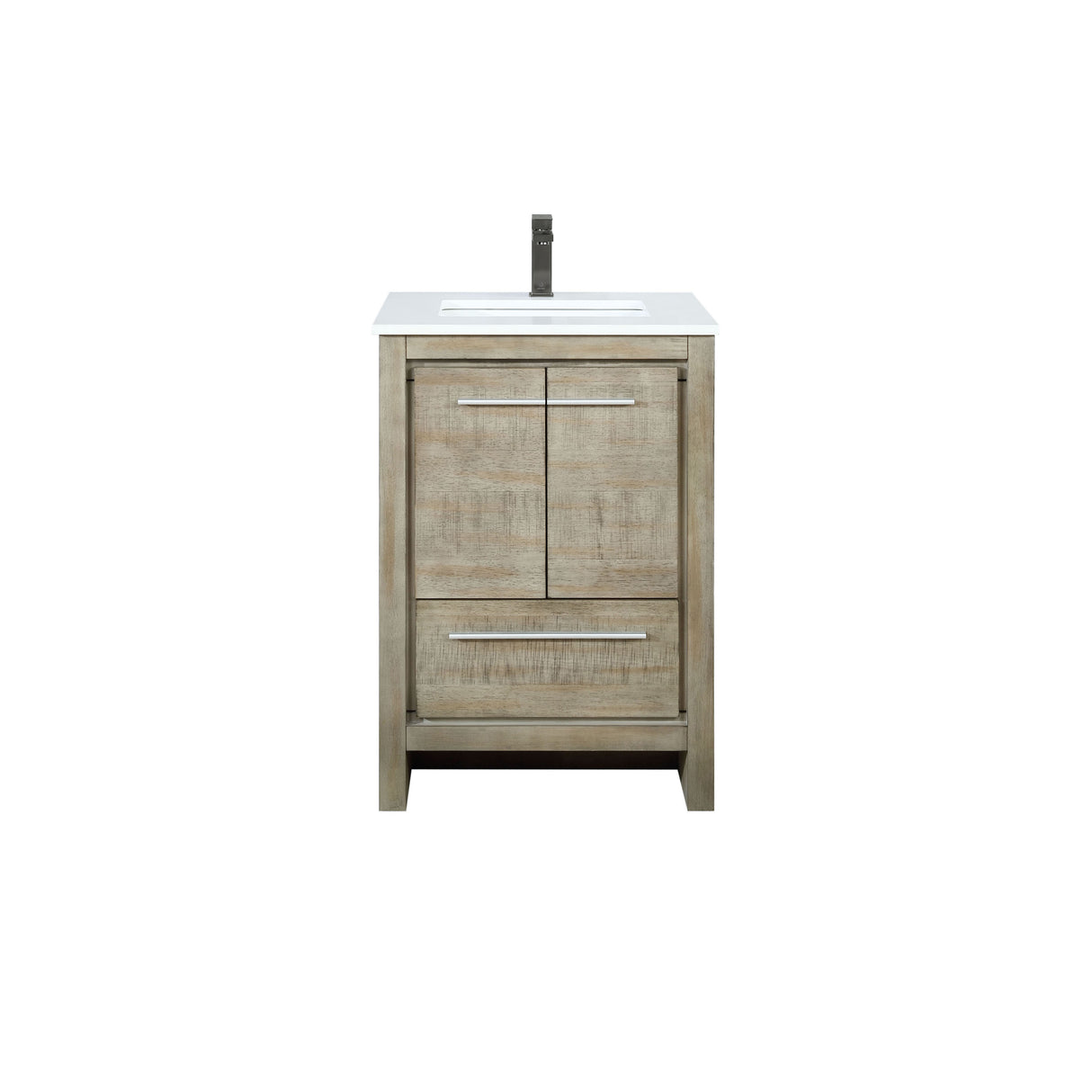 Lafarre 24 in. Rustic Acacia  Freestanding Bathroom Vanity with White Quartz Top, White Square Sink, and Balzani Gun Metal Faucet Set