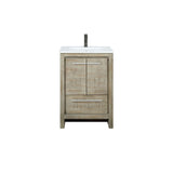Lafarre 24 in. Rustic Acacia  Freestanding Bathroom Vanity with White Quartz Top, White Square Sink, and Balzani Gun Metal Faucet Set