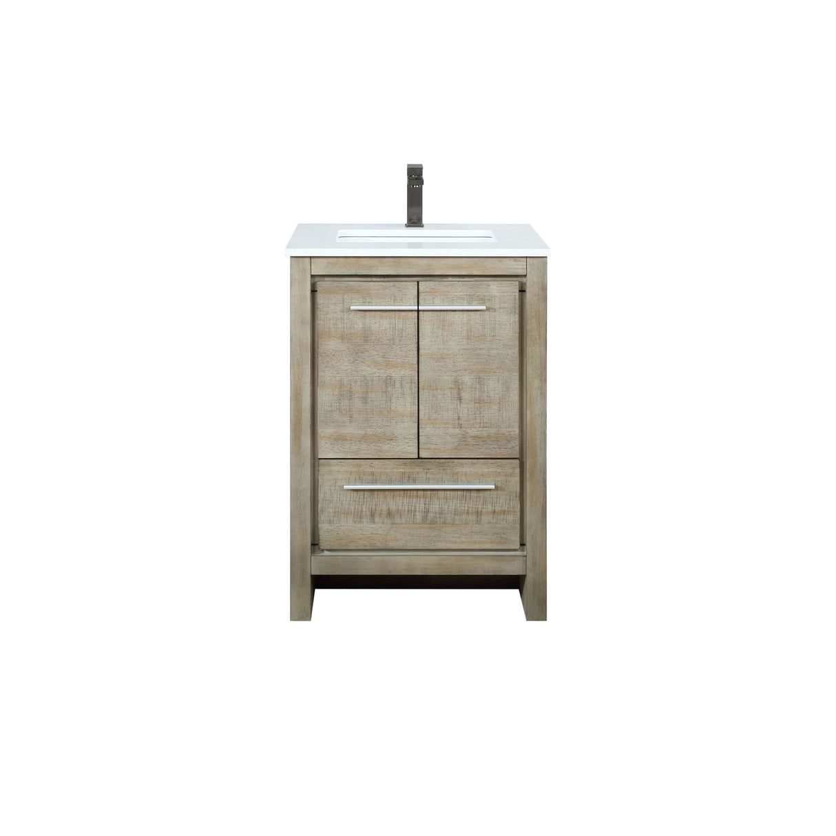 Lafarre Rustic Acacia Freestanding Bathroom Vanity with White Quartz Top, White Square Sink, and Balzani Gun Metal Faucet Set