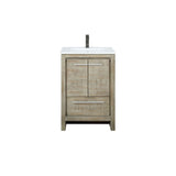 Lafarre Rustic Acacia Freestanding Bathroom Vanity with White Quartz Top, White Square Sink, and Balzani Gun Metal Faucet Set