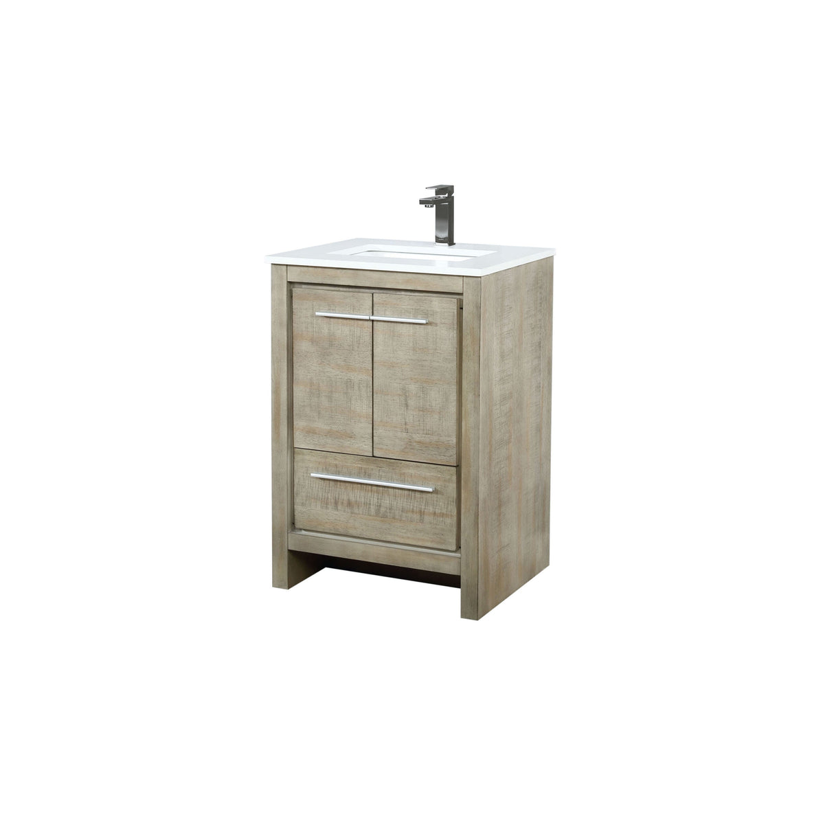 Lafarre Rustic Acacia Freestanding Bathroom Vanity with White Quartz Top, White Square Sink, and Balzani Gun Metal Faucet Set