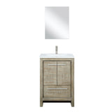 Lafarre 24" Rustic Acacia Bathroom Vanity, White Quartz Top, White Square Sink, Labaro Brushed Nickel Faucet Set, and 18" Frameless Mirror
