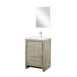 Lafarre 24" Rustic Acacia Bathroom Vanity, White Quartz Top, White Square Sink, Monte Chrome Faucet Set, and 18" Frameless Mirror