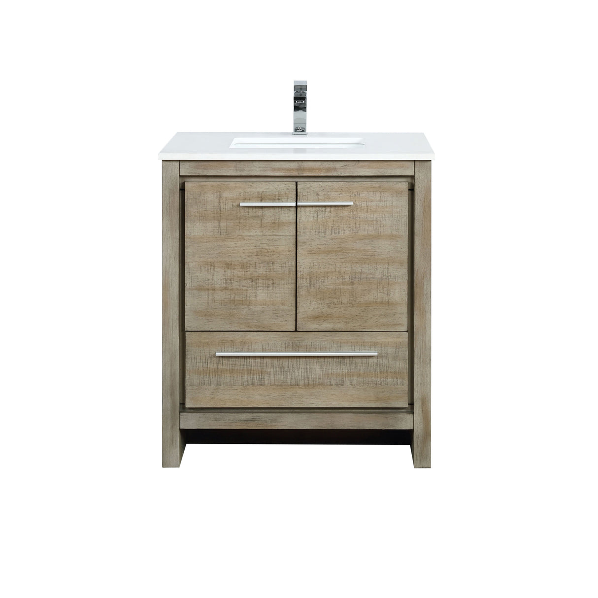 Lafarre Rustic Acacia Freestanding Bathroom Vanity with White Quartz Top, White Square Sink, and Monte Chrome Faucet Set