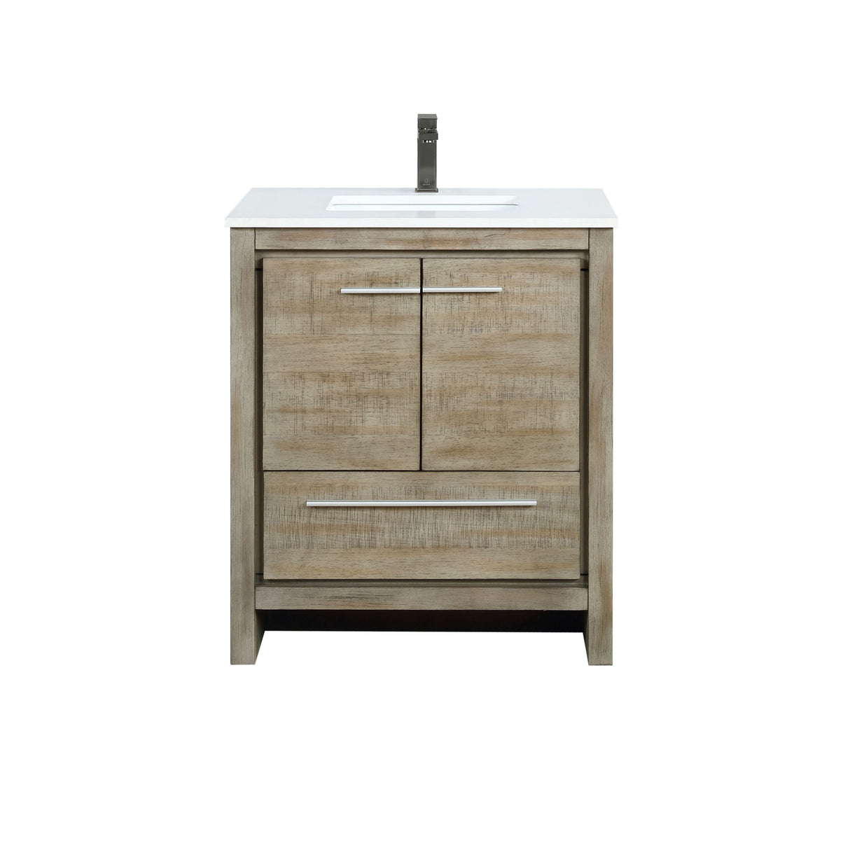 Lafarre 30 in. Rustic Acacia  Freestanding Bathroom Vanity with White Quartz Top, White Square Sink, and Balzani Gun Metal Faucet Set