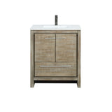 Lafarre 30 in. Rustic Acacia  Freestanding Bathroom Vanity with White Quartz Top, White Square Sink, and Balzani Gun Metal Faucet Set