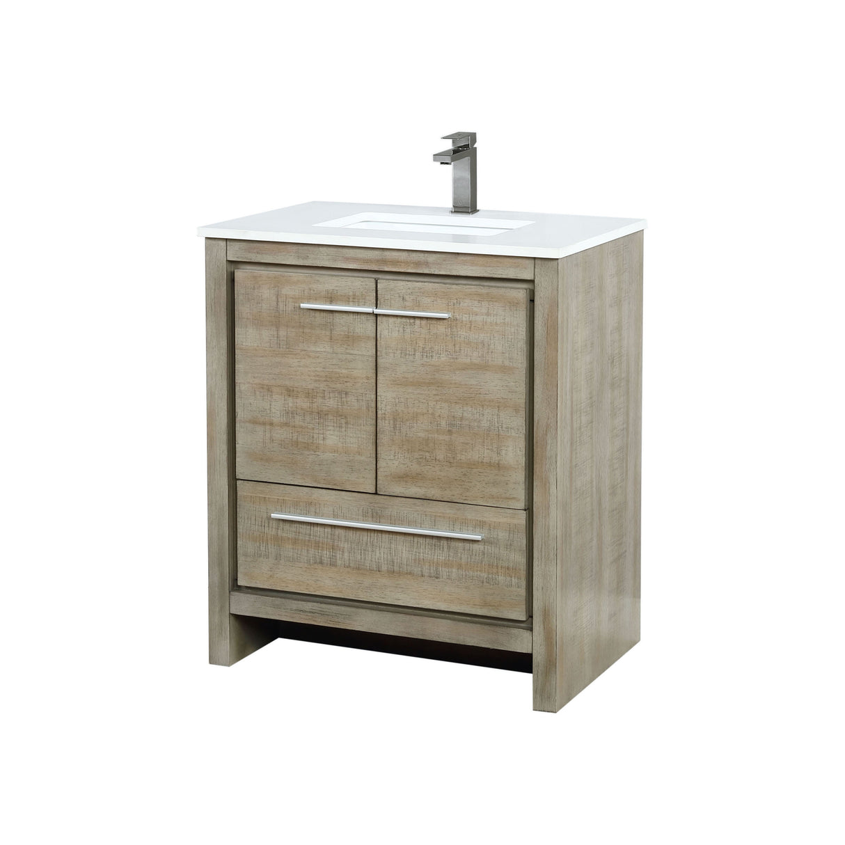 Lafarre Rustic Acacia Freestanding Bathroom Vanity with White Quartz Top, White Square Sink, and Balzani Gun Metal Faucet Set