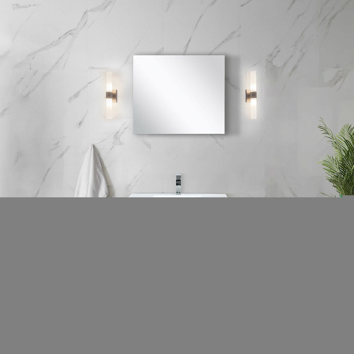 Lafarre Rustic Acacia Freestanding Bathroom Vanity with White Quartz Top, White Square Sink, and Monte Chrome Faucet Set
