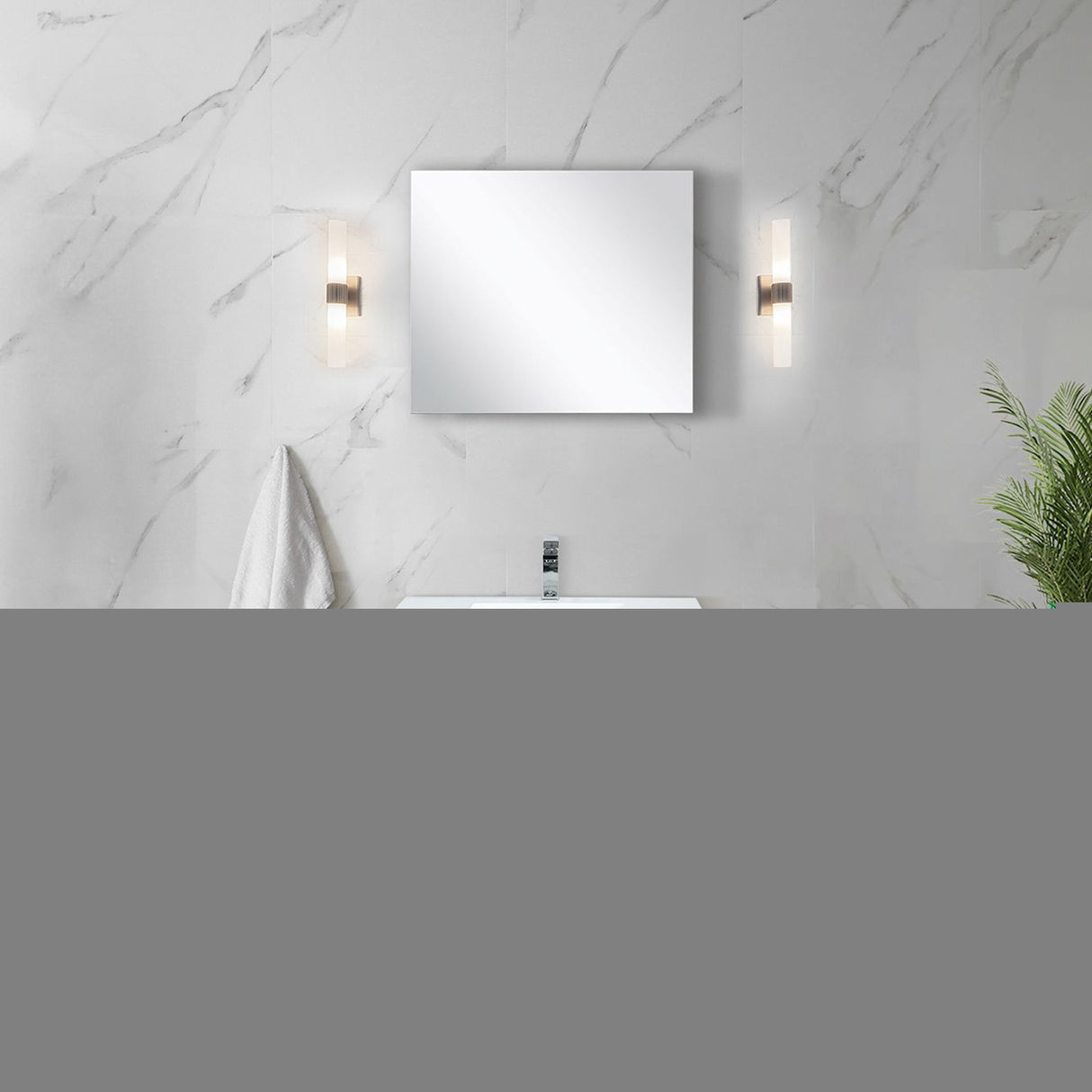 Lafarre 30" Rustic Acacia Bathroom Vanity, White Quartz Top, White Square Sink, and Monte Chrome Faucet Set