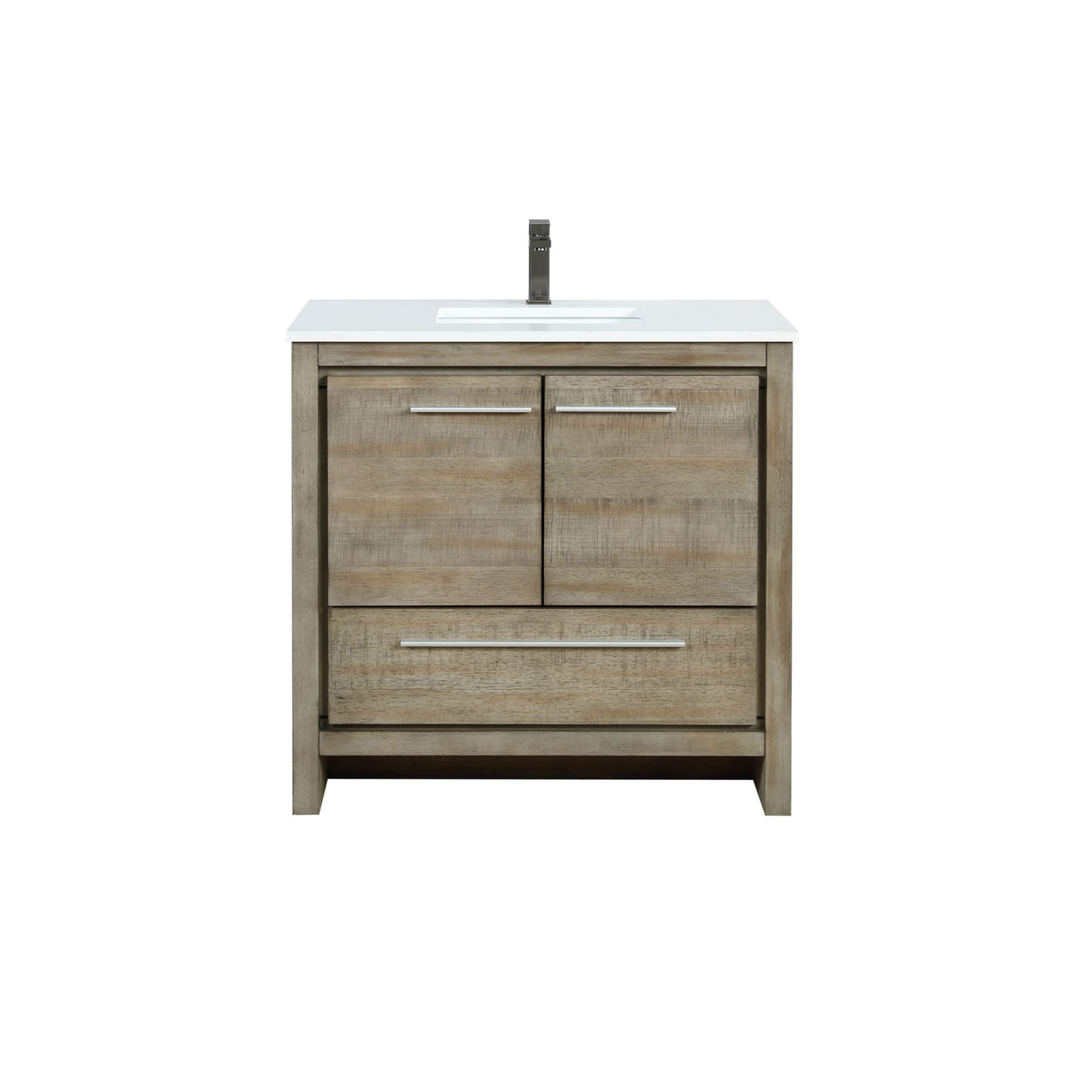 Lafarre 36 in. Rustic Acacia  Freestanding Bathroom Vanity with White Quartz Top, White Square Sink, and Balzani Gun Metal Faucet Set