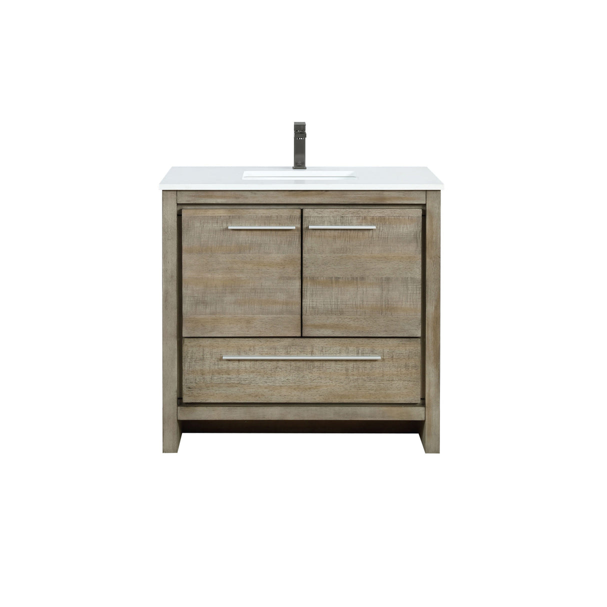 Lafarre Rustic Acacia Freestanding Bathroom Vanity with White Quartz Top, White Square Sink, and Balzani Gun Metal Faucet Set