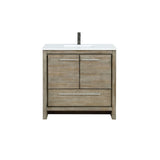 Lafarre Rustic Acacia Freestanding Bathroom Vanity with White Quartz Top, White Square Sink, and Balzani Gun Metal Faucet Set