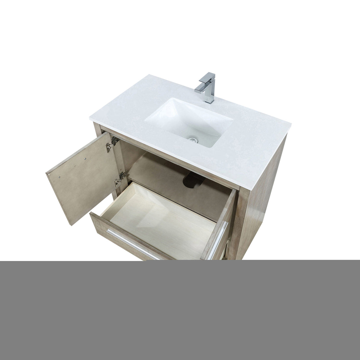 Lafarre Rustic Acacia Freestanding Bathroom Vanity with White Quartz Top, White Square Sink, and Monte Chrome Faucet Set