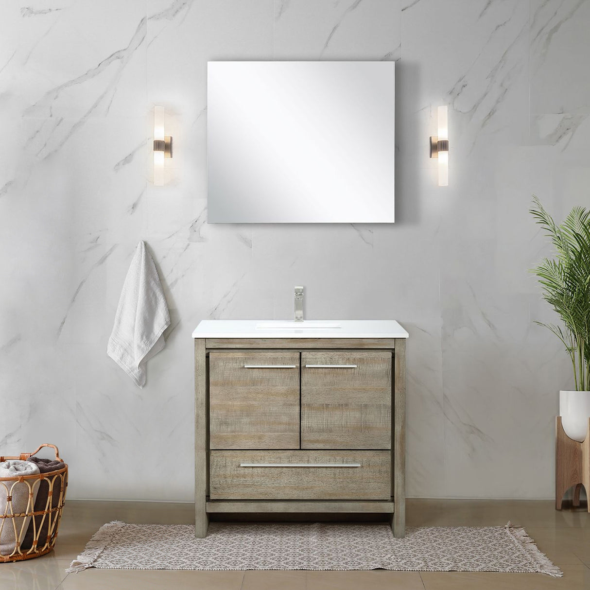 Lafarre 36 in. Rustic Acacia  Freestanding Bathroom Vanity with White Quartz Top, and White Square Sink