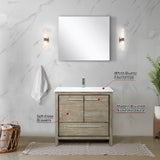 Lafarre Rustic Acacia Freestanding Bathroom Vanity with White Quartz Top, White Square Sink, and Balzani Gun Metal Faucet Set
