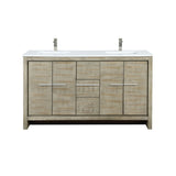 Lafarre 60 in. Rustic Acacia  Freestanding Bathroom Vanity with White Quartz Top, White Square Sink, and Labaro Brushed Nickel Faucet Set