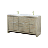 Lafarre 60 in. Rustic Acacia  Freestanding Bathroom Vanity with White Quartz Top, White Square Sink, and Labaro Brushed Nickel Faucet Set