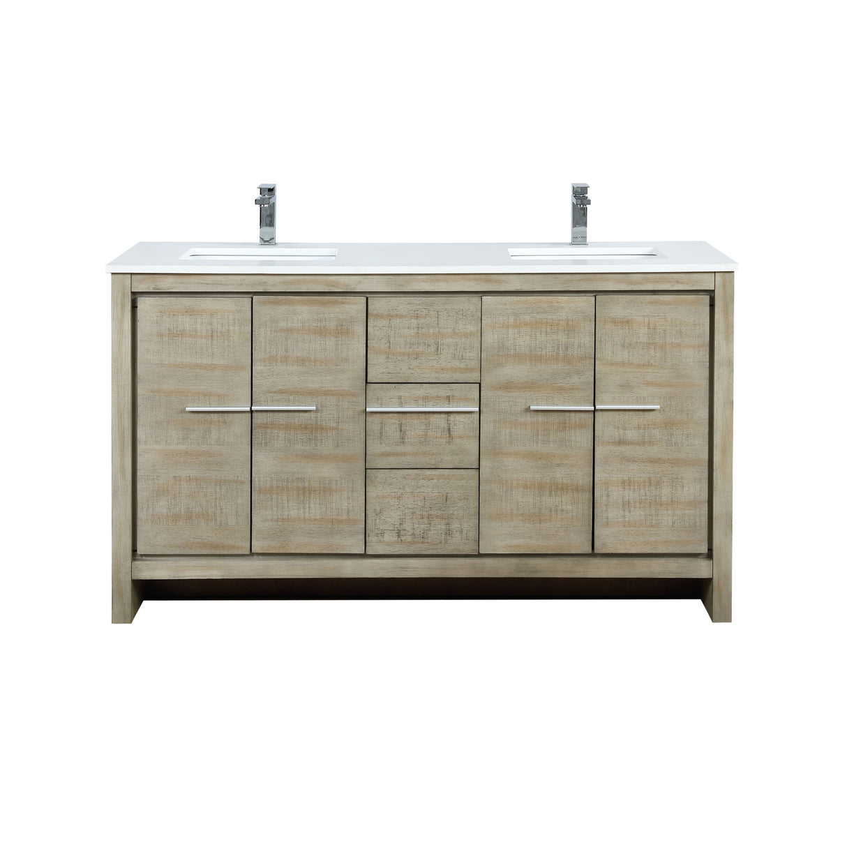 Lafarre Rustic Acacia Freestanding Bathroom Vanity with White Quartz Top, White Square Sink, and Monte Chrome Faucet Set