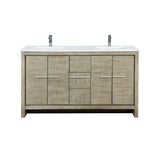 Lafarre Rustic Acacia Freestanding Bathroom Vanity with White Quartz Top, White Square Sink, and Monte Chrome Faucet Set