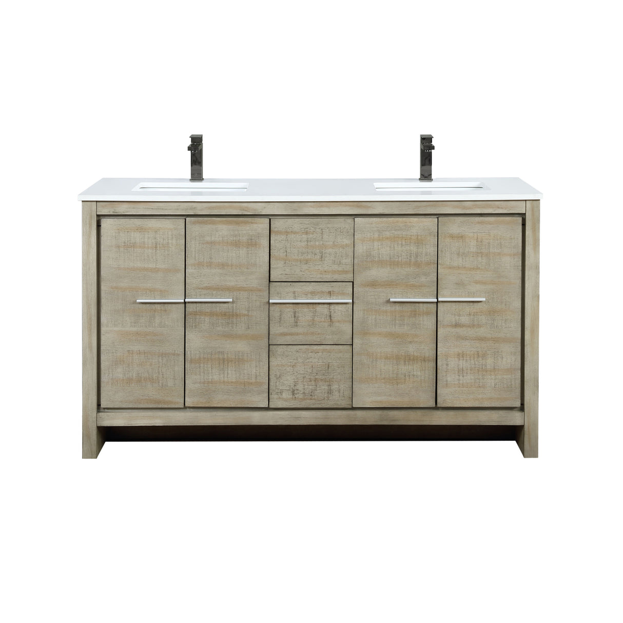Lafarre 60 in. Rustic Acacia  Freestanding Bathroom Vanity with White Quartz Top, White Square Sink, and Balzani Gun Metal Faucet Set
