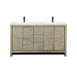 Lafarre 60 in. Rustic Acacia  Freestanding Bathroom Vanity with White Quartz Top, White Square Sink, and Balzani Gun Metal Faucet Set