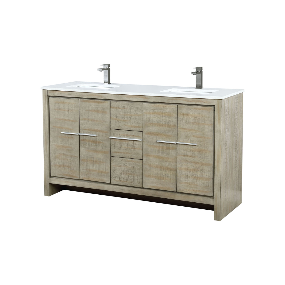 Lafarre 60 in. Rustic Acacia  Freestanding Bathroom Vanity with White Quartz Top, White Square Sink, and Balzani Gun Metal Faucet Set