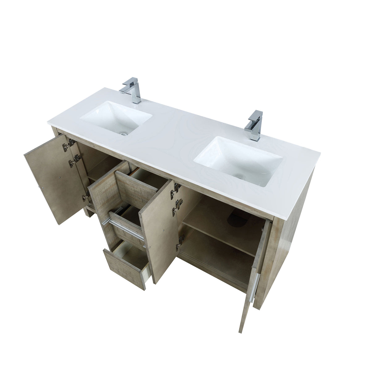 Lafarre Rustic Acacia Freestanding Bathroom Vanity with White Quartz Top, White Square Sink, and Monte Chrome Faucet Set