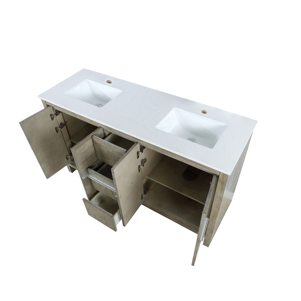 Lafarre 60 in. Rustic Acacia  Freestanding Bathroom Vanity with White Quartz Top, and White Square Sink