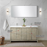Lafarre 60" Rustic Acacia Double Bathroom Vanity, White Quartz Top, White Square Sinks, Labaro Brushed Nickel Faucet Set, and 55" Frameless Mirror
