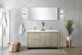Lafarre Rustic Acacia Freestanding Bathroom Vanity with White Quartz Top, White Square Sink, and Monte Chrome Faucet Set