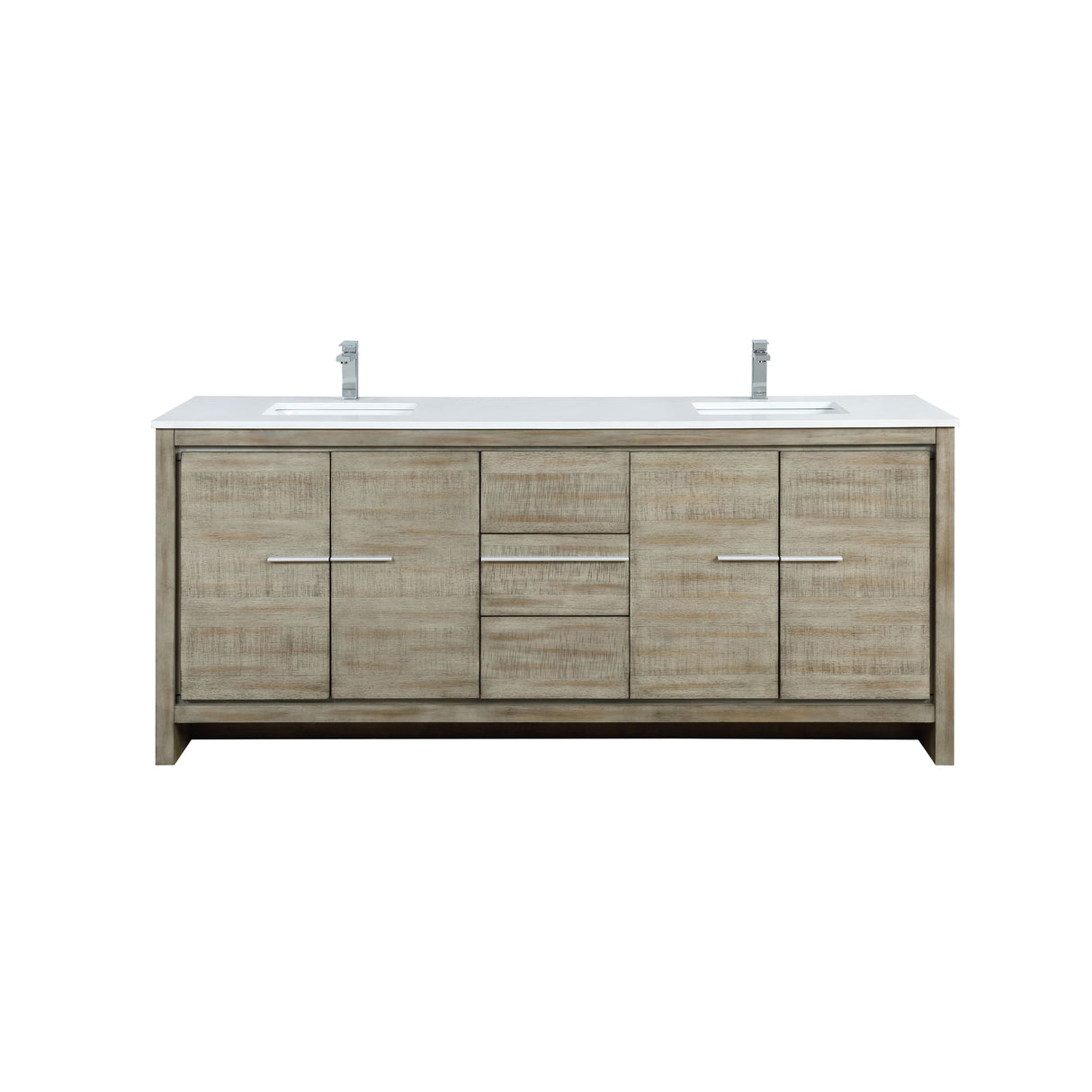 Lafarre Rustic Acacia Freestanding Bathroom Vanity with White Quartz Top, White Square Sink, and Monte Chrome Faucet Set