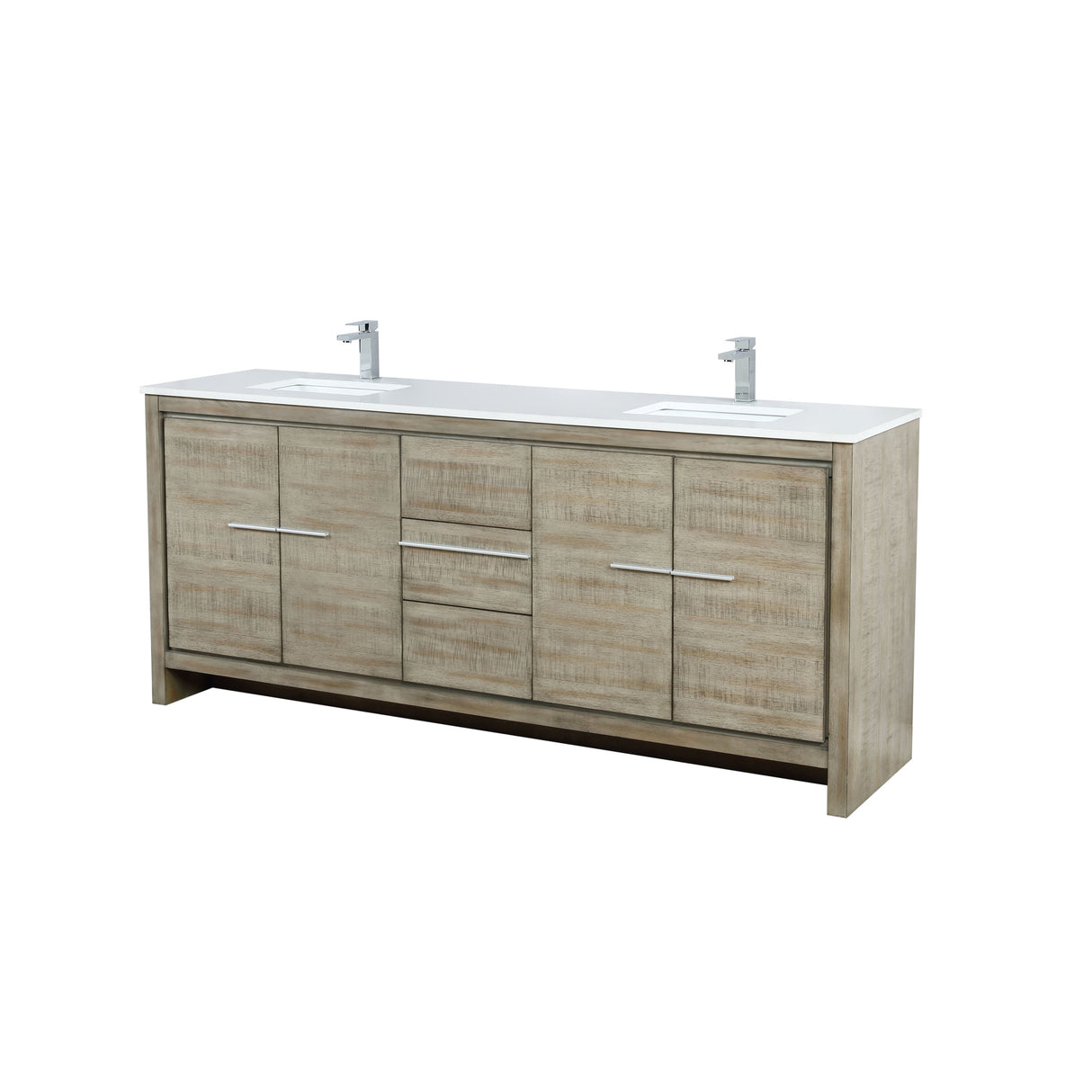 Lafarre Rustic Acacia Freestanding Bathroom Vanity with White Quartz Top, White Square Sink, and Monte Chrome Faucet Set
