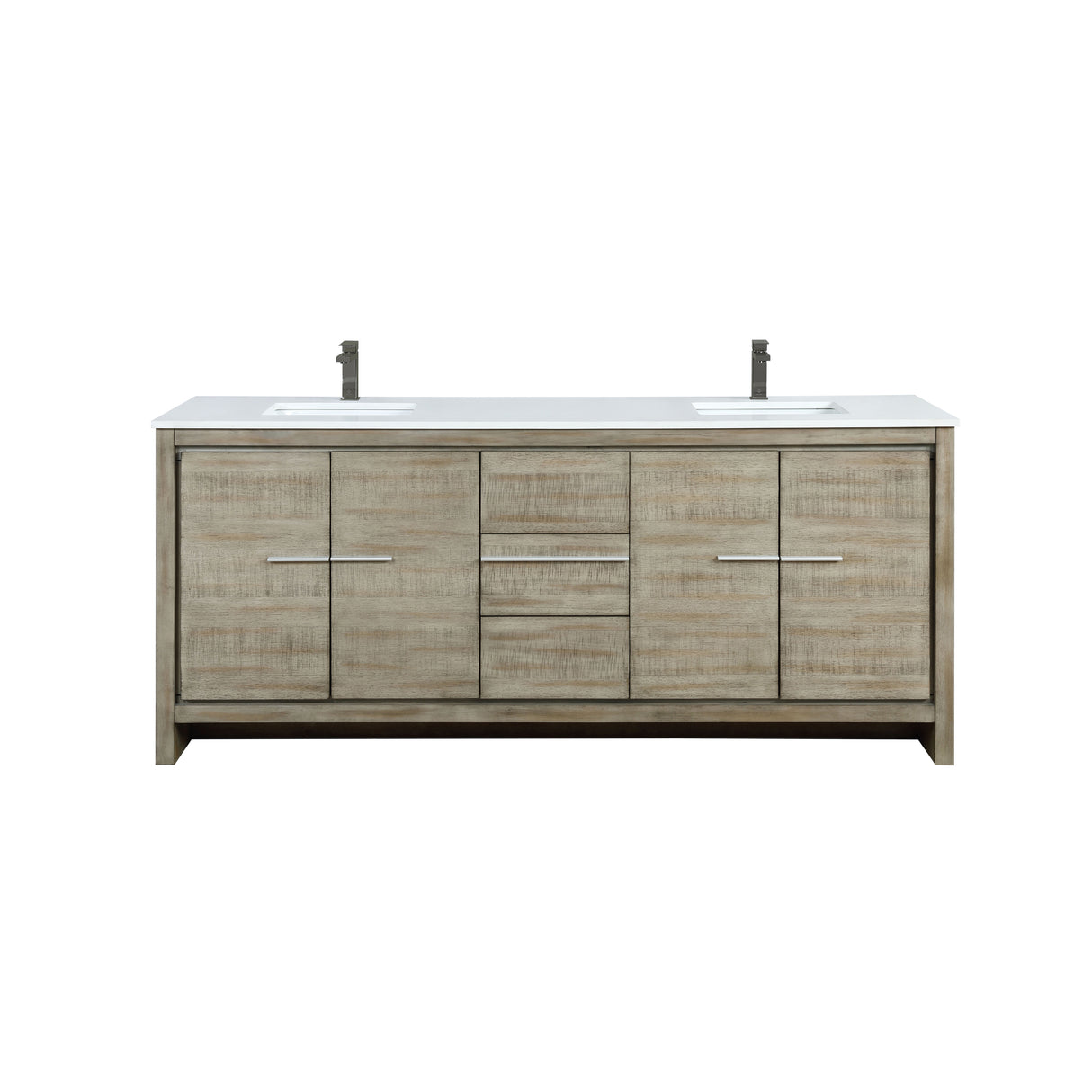 Lafarre 80 in. Rustic Acacia  Freestanding Bathroom Vanity with White Quartz Top, White Square Sink, and Balzani Gun Metal Faucet Set