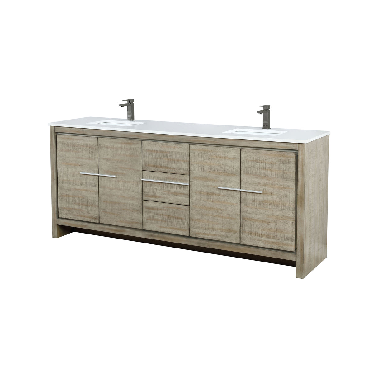 Lafarre 80 in. Rustic Acacia  Freestanding Bathroom Vanity with White Quartz Top, White Square Sink, and Balzani Gun Metal Faucet Set