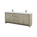 Lafarre 80 in. Rustic Acacia  Freestanding Bathroom Vanity with White Quartz Top, White Square Sink, and Balzani Gun Metal Faucet Set