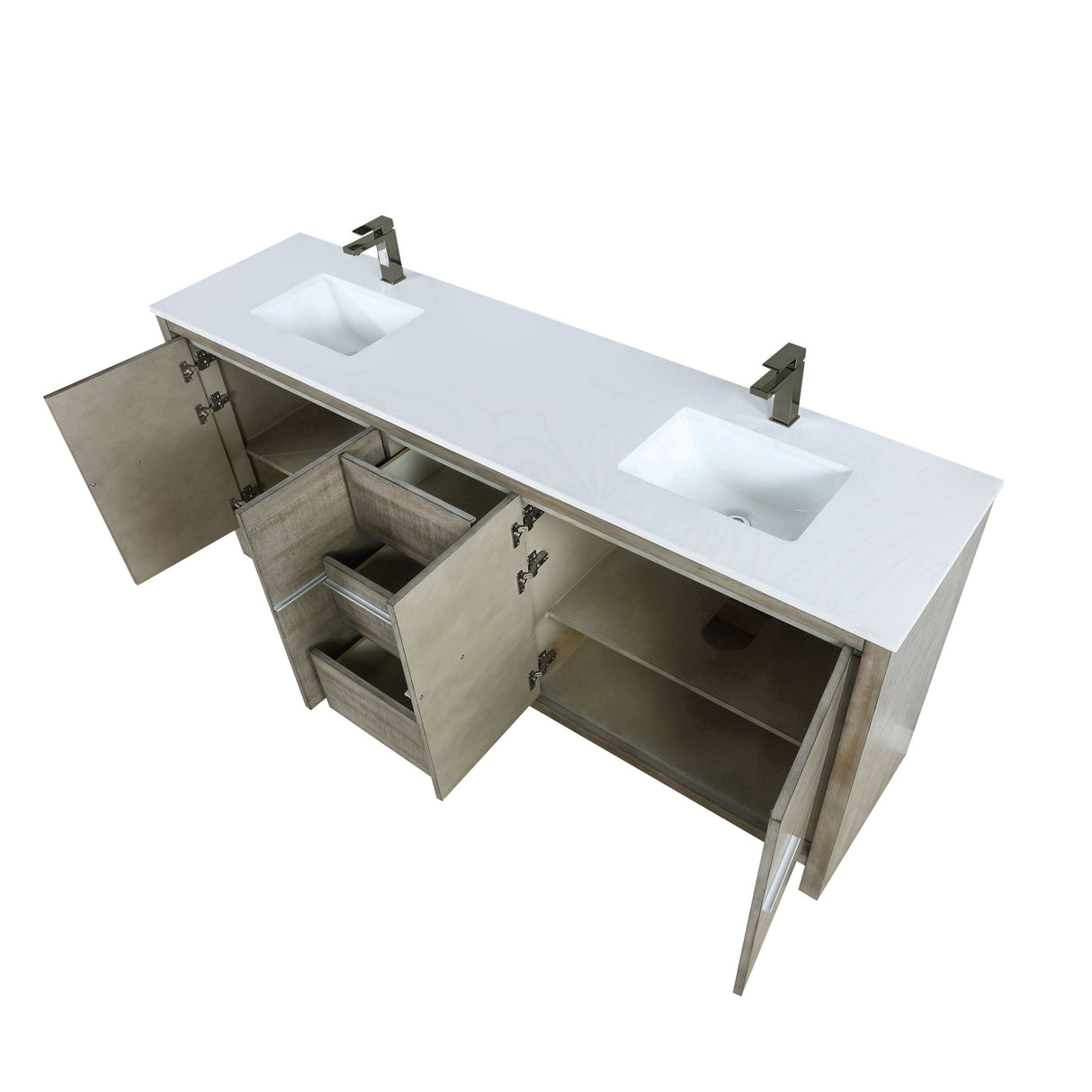 Lafarre Rustic Acacia Freestanding Bathroom Vanity with White Quartz Top, White Square Sink, and Balzani Gun Metal Faucet Set