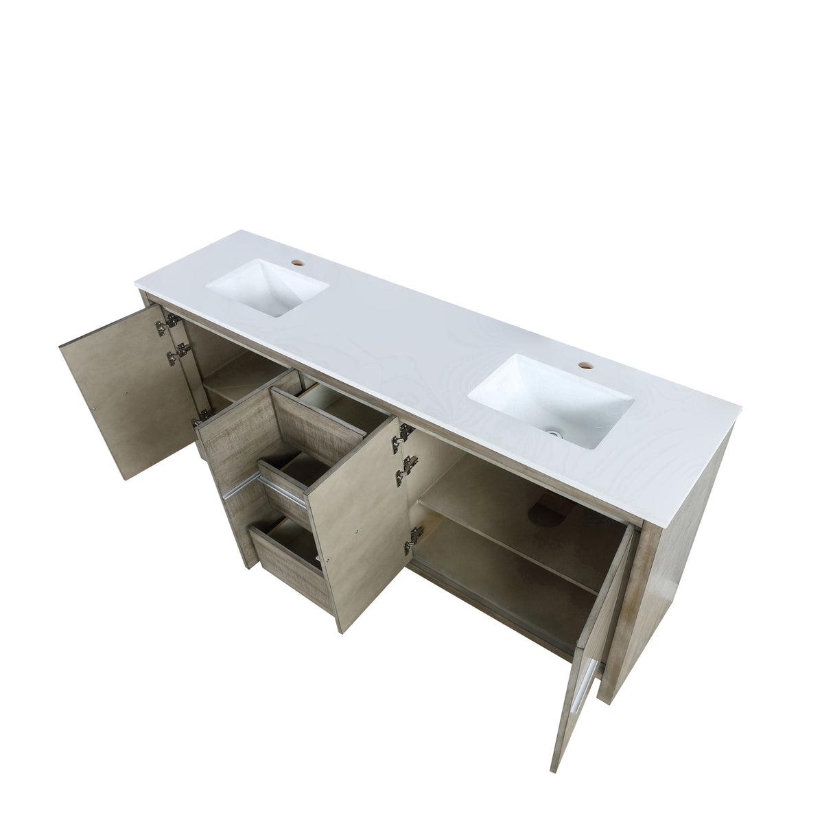 Lafarre 80 in. Rustic Acacia  Freestanding Bathroom Vanity with White Quartz Top, and White Square Sink