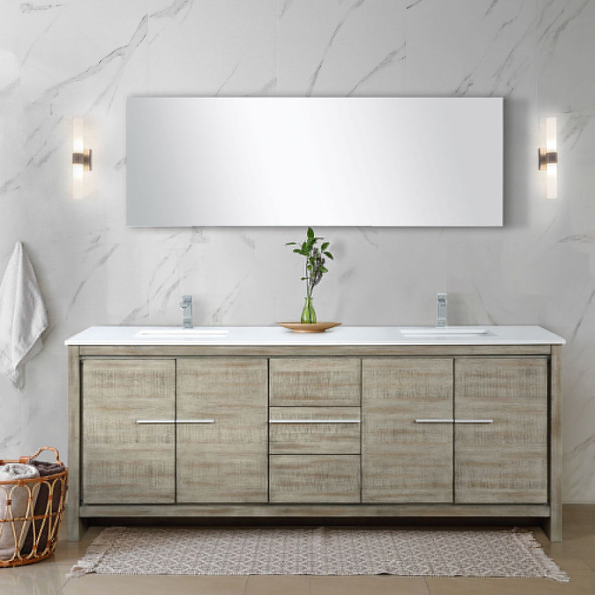 Lafarre Rustic Acacia Freestanding Bathroom Vanity with White Quartz Top, White Square Sink, and Monte Chrome Faucet Set