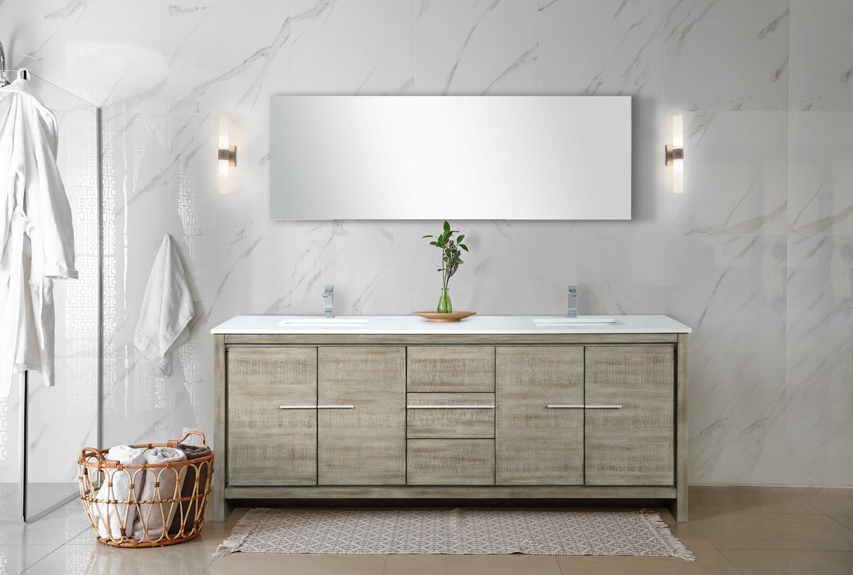 Lafarre Rustic Acacia Freestanding Bathroom Vanity with White Quartz Top, White Square Sink, and Monte Chrome Faucet Set