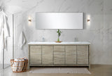 Lafarre 80" Rustic Acacia Double Bathroom Vanity, White Quartz Top, White Square Sinks, Monte Chrome Faucet Set, and 70" Frameless Mirror