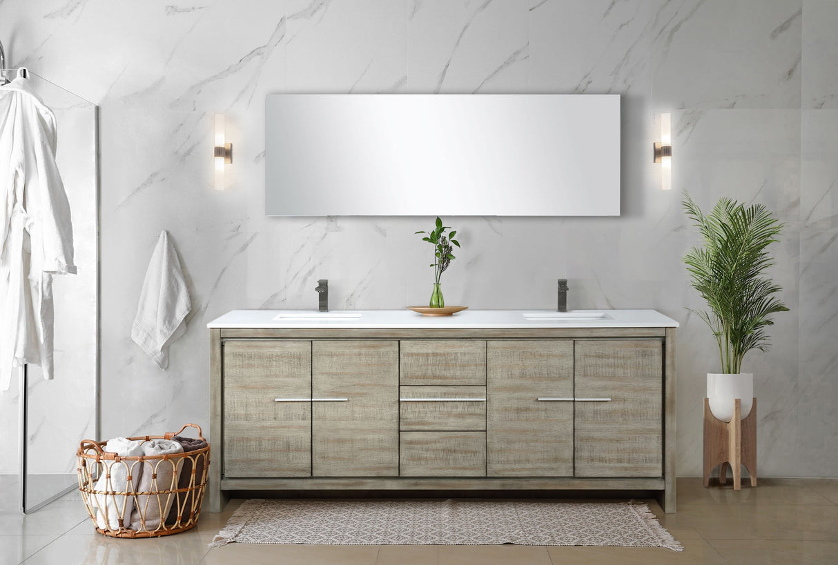 Lafarre Rustic Acacia Freestanding Bathroom Vanity with White Quartz Top, White Square Sink, and Balzani Gun Metal Faucet Set
