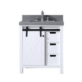 Marsyas 30" White Single Vanity, Grey Quartz Top, White Square Sink and no Mirror