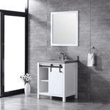 Marsyas 30" White Single Vanity, Grey Quartz Top, White Square Sink and no Mirror