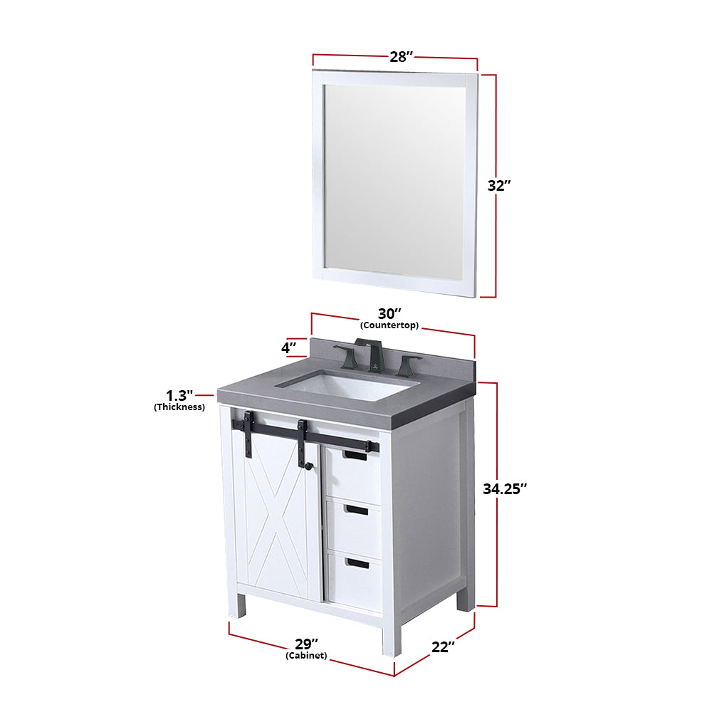Marsyas 30 in. Freestanding Bathroom Vanity with White Quartz top, White Square Sink